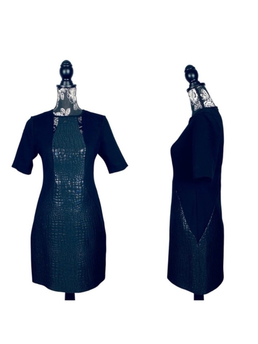 Coast black snakeprint mesh detail sheath dress size 6